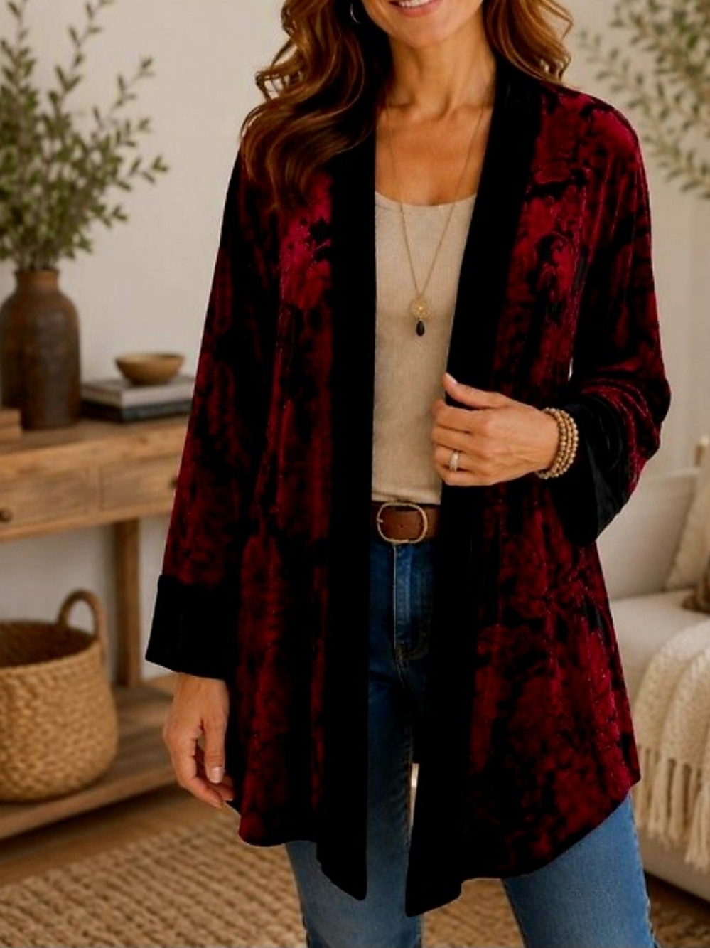 ✨ Chico's Reversible Velvet & Burnout Floral Kimono Duster ✨
